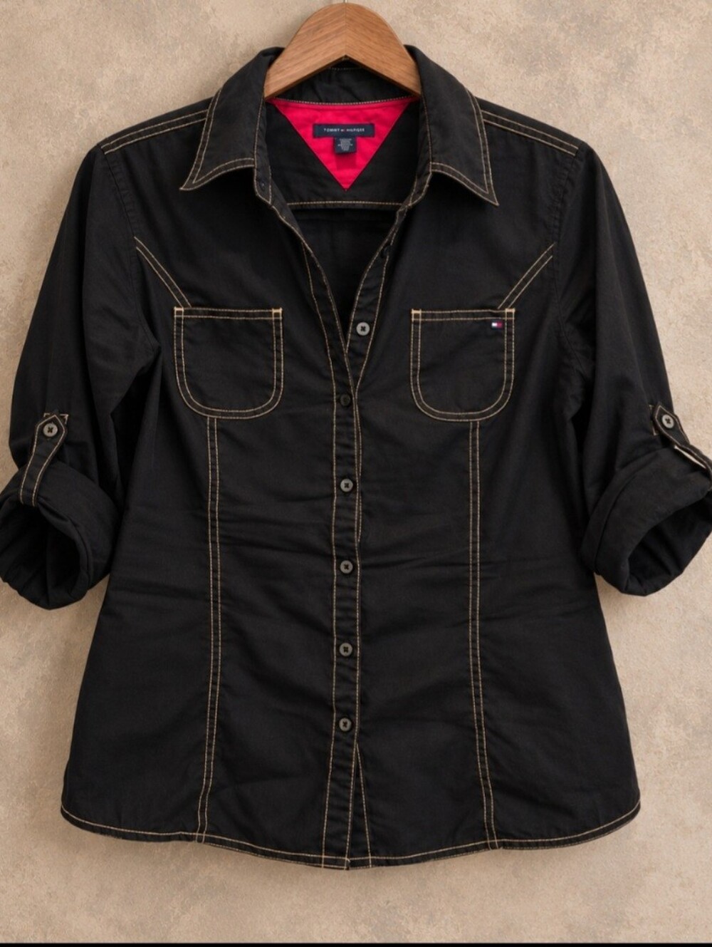 Tommy Hilfiger Black Button-Up Utility Shirt